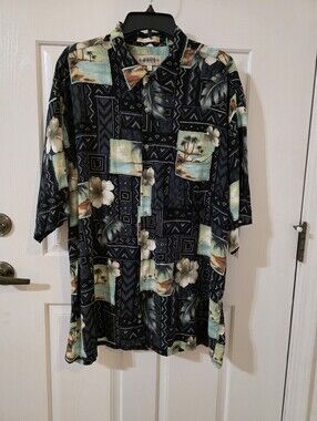 Campia Moda Size XXL Men's Black Tropical Print Short-Sleeve Button-Down Shirt